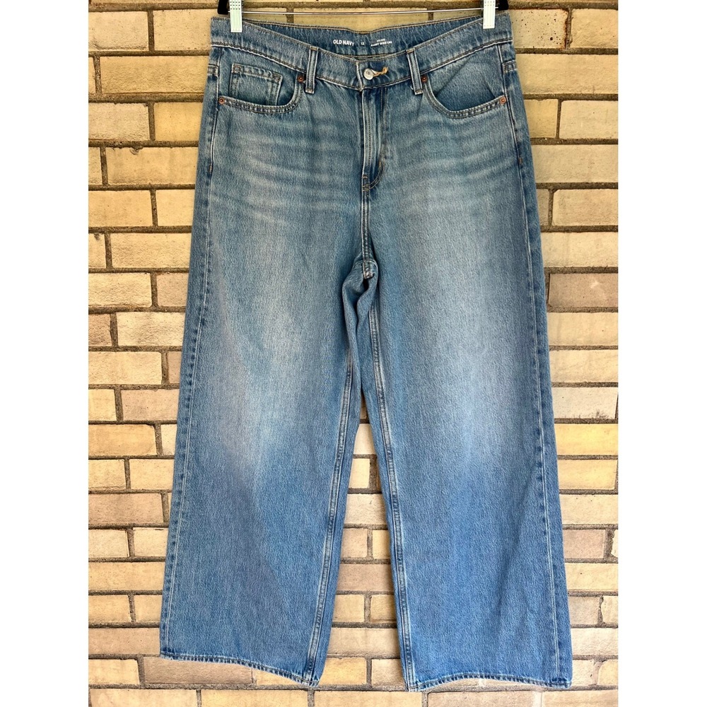 Old Navy Mid-Rise Baggy Wide Leg Jeans Light Wash Blue Size 12